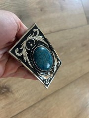 Large Blue Stone Western Belt Buckle Silver Cowboy Concho Turquoise 1.5&Prime; Strap