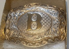 Vintage Metal Belt Buckle, Letter B, Initial B, Crumrine, Cowboy, Rodeo, Nice
