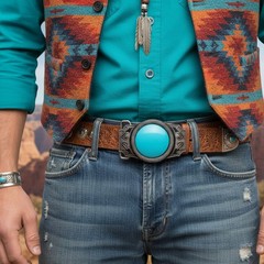 Men Women Southwestern Fashion Belt Buckle Silver Metal Turquoise Blue Cowboys