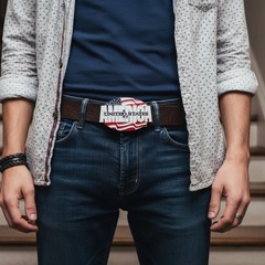 Men Women Silver Metal Buckle Fashion United States Of America Flag USA 4th July