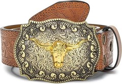 « Western Cowboy-Belts for Men Women Big-Buckle Longhorn-Bull PU-Leather Rodeo Co