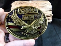 Men&rsquo;s Belt Buckle &lsquo;AMERICAN PRIDE,&rsquo; U.S.A in shape of the Flag, & American Eagle