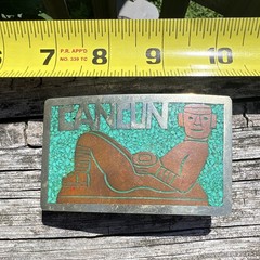 Men&rsquo;s Southwestern Silver Metal Frame Belt Buckle Turquoise/Brown Inlay 1.75&Prime;