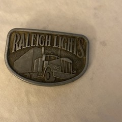 VTG Belt Buckle Vintage Raleigh Lights Trucker Pewter 1980 Tobacco Cigarettes