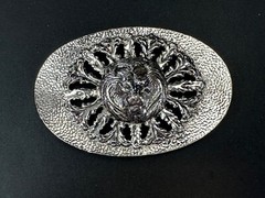 Lions Head Bust Raised Silver Tone See Through Vintage Oval Belt Buckle