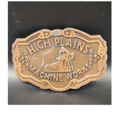 High Plains Machine Works Bronze Western Belt Buckle Oil Rig Kansas Oval Metal