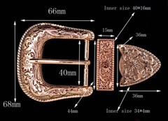 Gold Western Floral Engraved Cowboy Belt Buckle Three Piece Set Unisex 1-1/2&Prime;