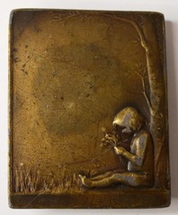 BERGAMOT BRASS WORKS CHILD HOLDING FLOWERS METAL BELT BUCKLE