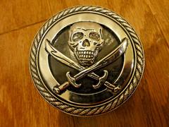 Skull Belt Buckle Crossed Swords Round Biker Gothic Metal 3” Diameter