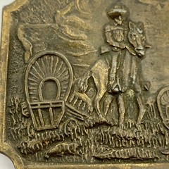 Vintage Western Belt Buckle Pioneers Wagon Train Trail Cowboy Horse