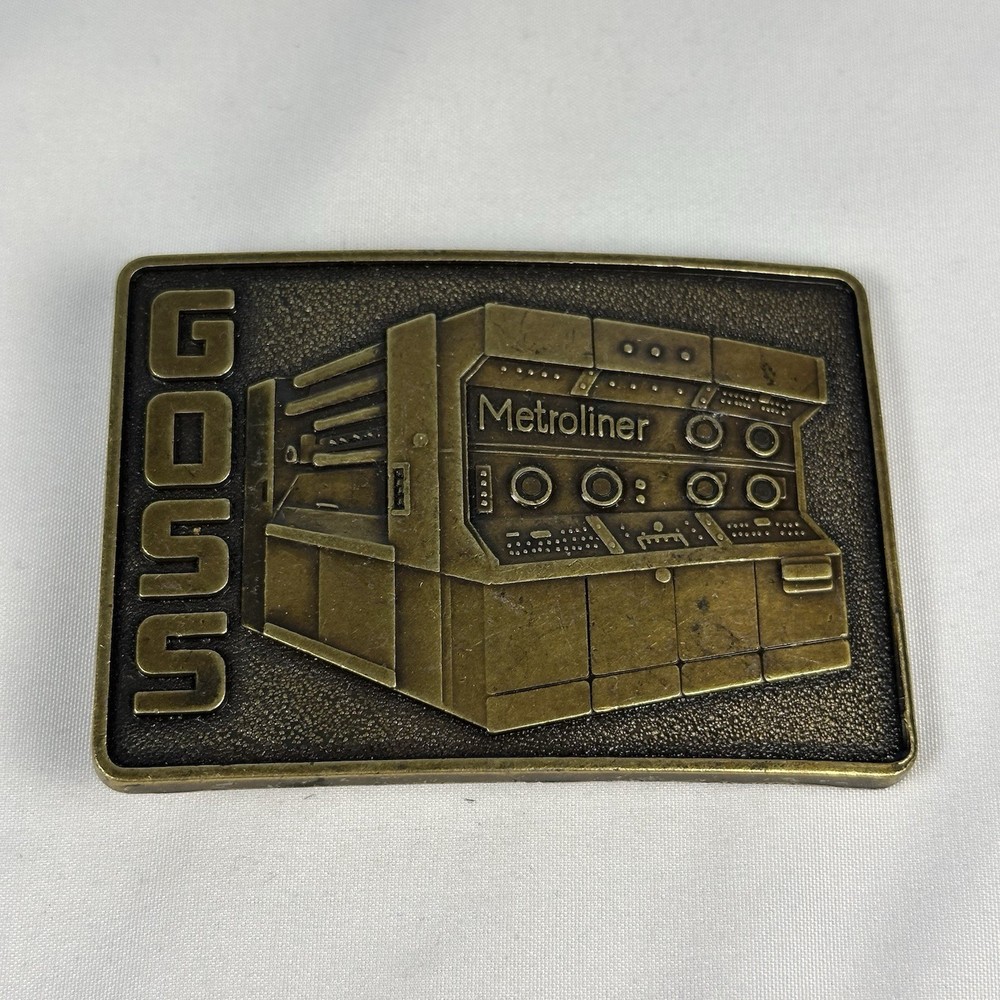 Vintage Rockwell Goss Metroliner Belt Buckle Brass Printing Press Industrial