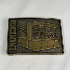 Vintage Rockwell Goss Metroliner Belt Buckle Brass Printing Press Industrial