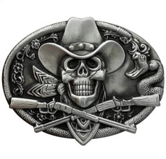 Dead Cowboy Belt Buckle Skull Crossed Guns Rattlesnake Western Fits 1.5&Prime; Belt