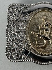 Western Belt Buckle Roper Silver Tone Engraved Western Prod Co. 70s