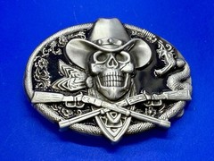 Cowboy Skull Bandana with Crossed Rifles Snakes Silver Color Western Belt Buckle