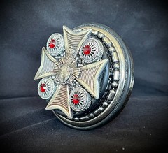 “Blood Cross Relic” New Belt Buckle Red Crystal Industrial OOAK Darren McNeese