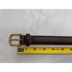 Lands End Brown Leather Belt Men 48&Prime; Long Gold Buckle Classic Business Everyday