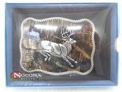 Nocona Jumping Deer Square Silver Rope Belt Buckle NEW
