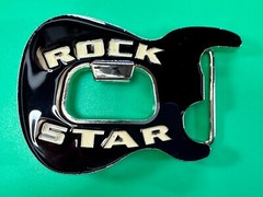 Rock Star Musician Guitar Body with Bottle Opener Black Enameled Belt Buckle