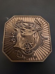 1987 Deere & Company Moline Illinois Octagon Buck Belt Buckle Deere Stag D Logo