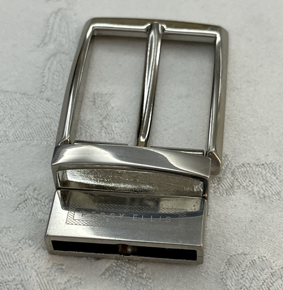 Perry Ellis Reversible Chrome Silver Tone Simple Basic Belt Buckle 1.25&Prime;
