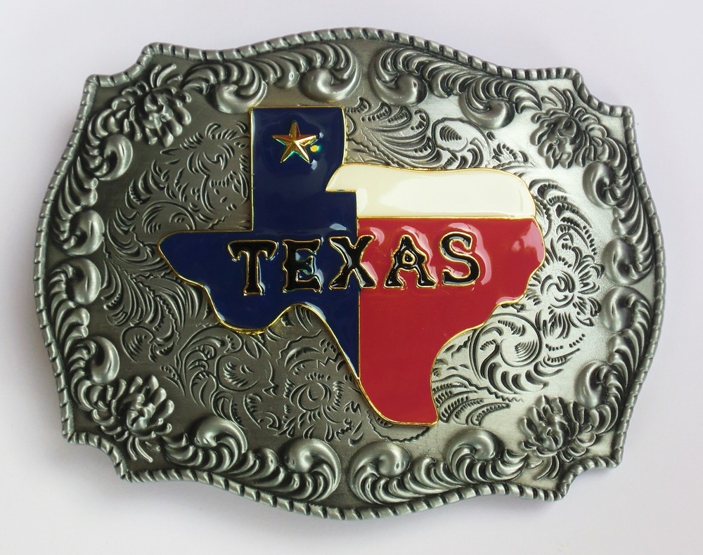 3-D STATE OF TEXAS MULTI-COLOR MAP RODEO COWBOY SILVER GOLD WESTERN BELT BUCKLE