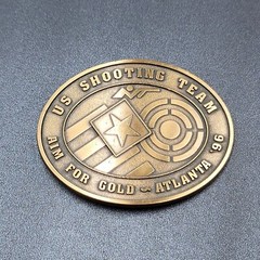 1996 US OLYMPICS ATLANTA SHOOTING TEAM BELT BUCKLE AIM FOR GOLD