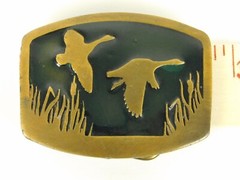 1977 Indiana Metal Craft Brass Belt Buckle Geese Goose Duck Bird Flying