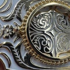 Vintage Western Gold Tone White Enamel Filigree Floral Belt Buckle Made in USA