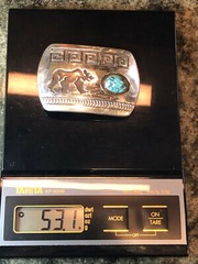 Navajo ~Rosco Scott ~Sterling Silver Overlay Turquoise Bear Belt Buckle – #419