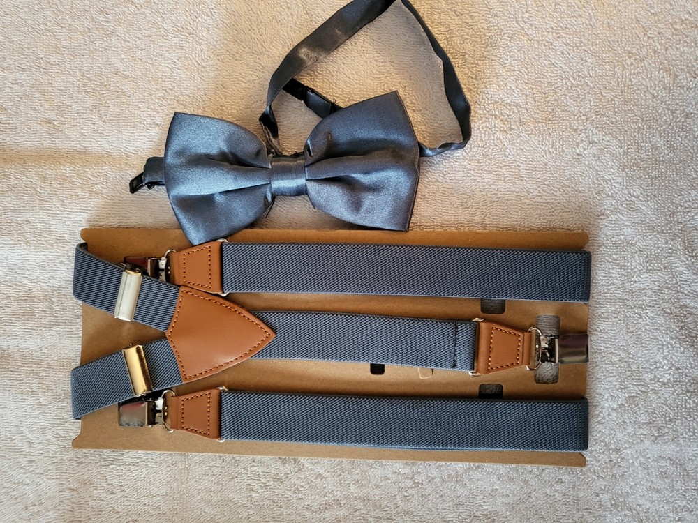 Beautiful Dusty Blue Bowtie & Matching Suspenders Set Wedding Prom Teens Adult