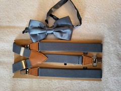 Beautiful Dusty Blue Bowtie & Matching Suspenders Set Wedding Prom Teens Adult