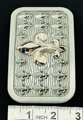 Belt Buckle Gold Tone Fleur De Lie Emblem on Silver Tone Rectangular