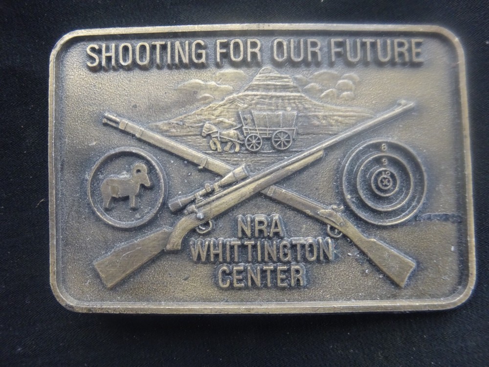 Vintage NRA Belt Buckle Whittington Center Shooting Cross Rifles Brass