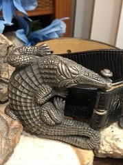 Vintage J.DEEGAN Sterling Silver 925 ALLIGATOR Crocodile belt BUCKLE 6.2oz, 175g