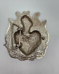 HEAVY METAL MFG Belt Buckle Flaming Heart Barb Wire Made in USA HOT MESS See Pic