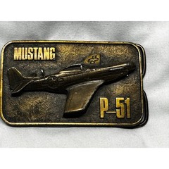 Vintage 1981 The Buckle Connection P-51 Mustang Airplane Belt Buckle Brass Tone