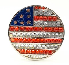 American Flag Belt Buckle round Rhinestones Red White Blue Patriotic mem & women
