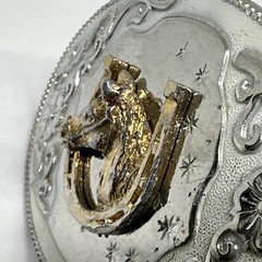 Vintage Horse Head In Horseshoe Western Belt Buckle Hibiscus Amapola FlowerVine