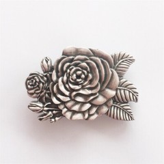 Vintage Silver Plated 3D Sculpt Western Rose Flower Belt Buckle