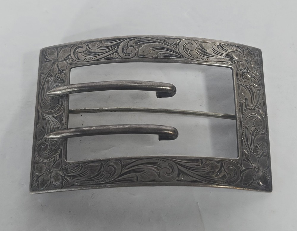 Antique Worn Western Floral Engraved Antique Belt Buckle 1 1/2&Prime;