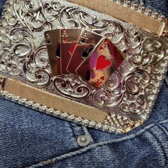 Four Aces Western Belt Buckle Cowboy Fashion Rodeo Jeans Buckle Silver & Roseto