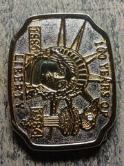 100 Years of Liberty 1886-1986 Gold & Silver Tones Belt Buckle 3 3/8&Prime; x 2 5/8&Prime;