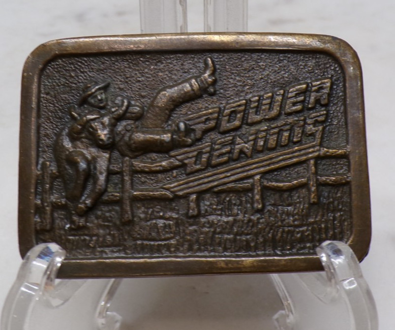 1970s Power Denims Western Wear Jeans Riding Bull Cowboy-Cowgirl Belt Buckle