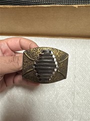 Vintage Unique Brass and Leather Belt Buckle