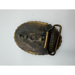 Vintage Oden Inc Brass Nautical Tall Ship Belt Buckle Oval Scrimshaw Style