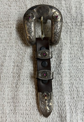 Vogt Sterling Silver 14K Gold Ruby Engraved Western Floral Belt Buckle 1.5 in