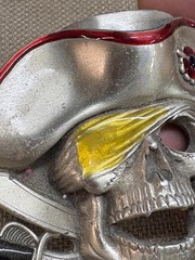 Pirate Skull Skeleton and Swords Belt Buckle 1997 Solid Fine Pewter colorful 4&Prime;