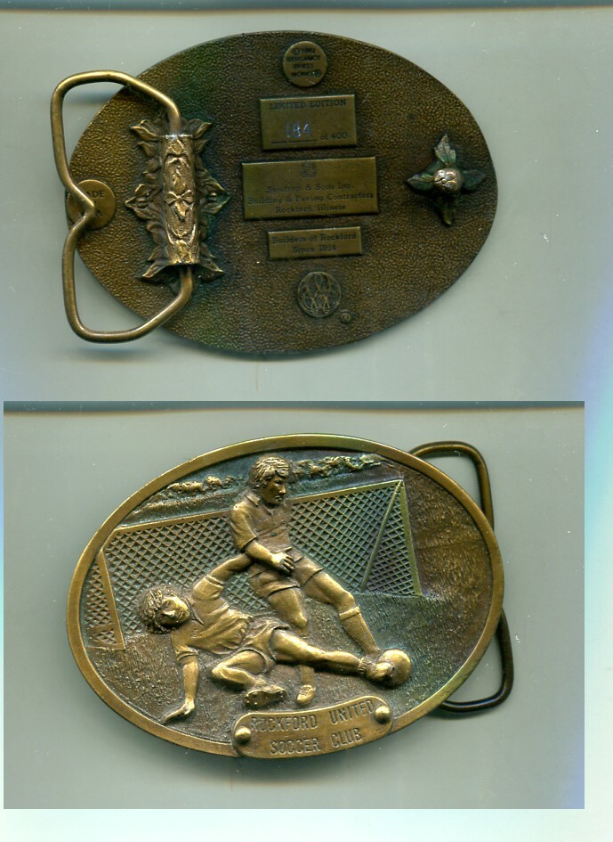 ROCKFORD UNITED SOCCER CLUB ROCKFORD ILLINOIS BELT BUCKLE 1982 184 /400