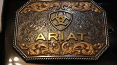 Ariat Western Belt Buckle Rectangle Floral Logo Silver & Gold Tone A37054